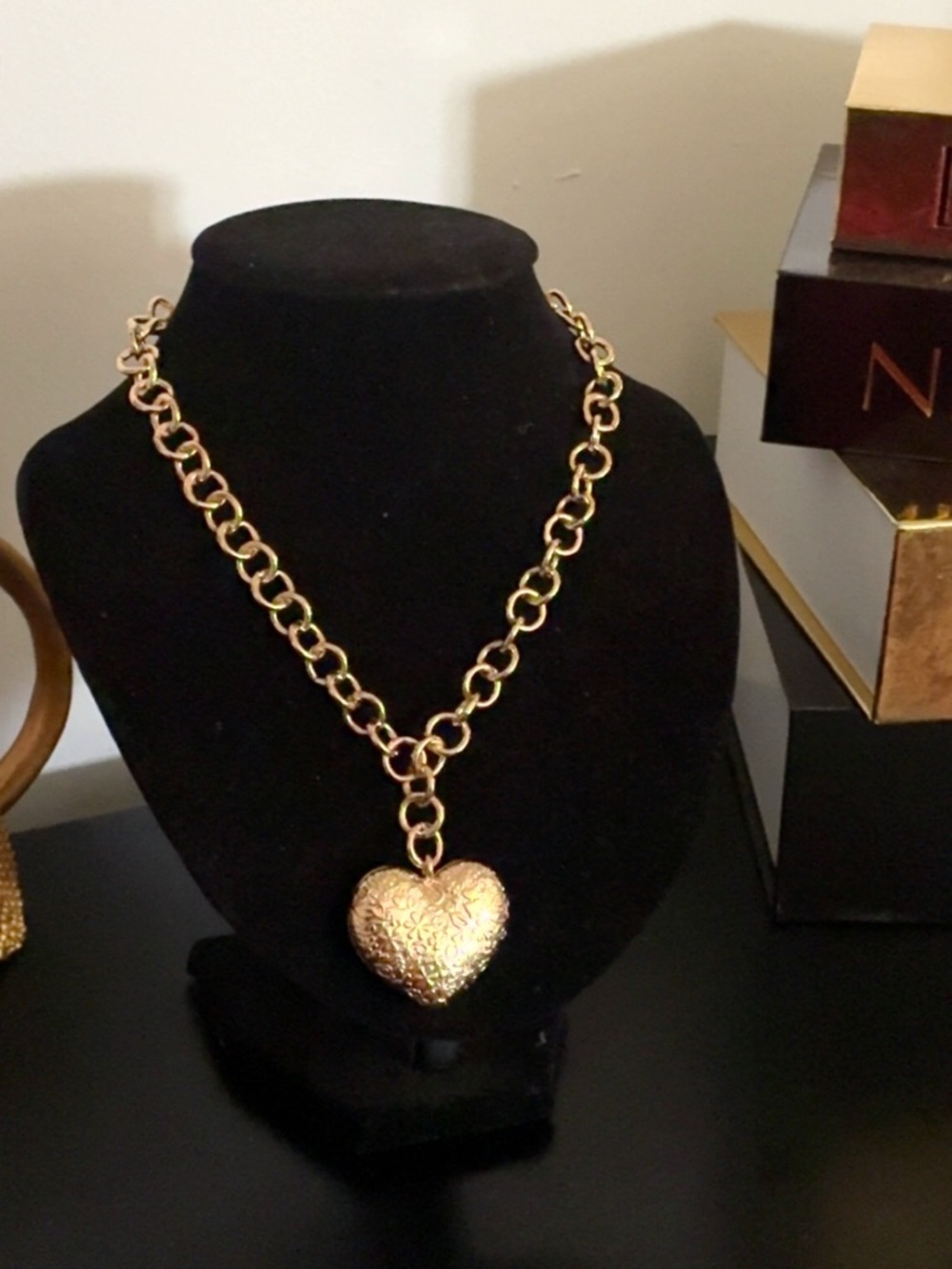 Gold Heart Pendant Chain Necklace Statement Link Stainless Steel Women’s Jewelry